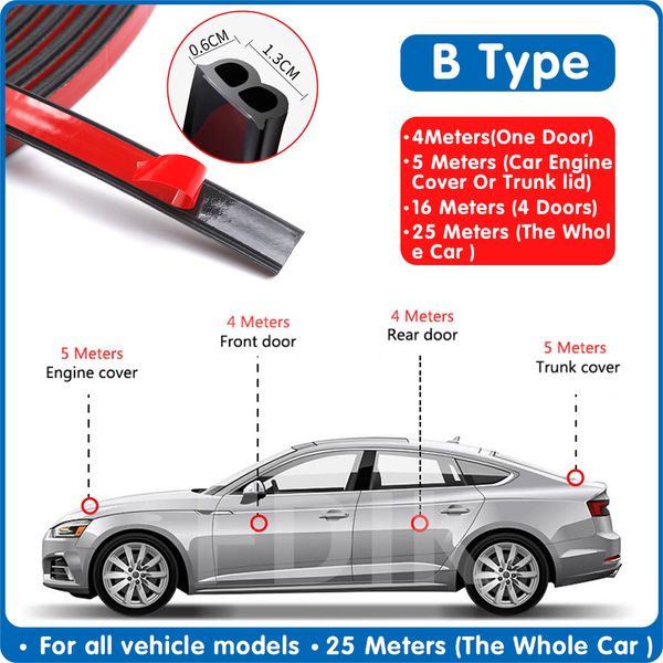 Car Door Seal Strips Sticker Shape B Weatherstrip Rubber Seals