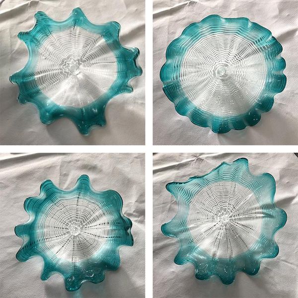 

Blue Murano Glass Flower Wave Wall Lamp Art Hanging Plates Indoor Decor Plate for Home Hotel Cafe House
