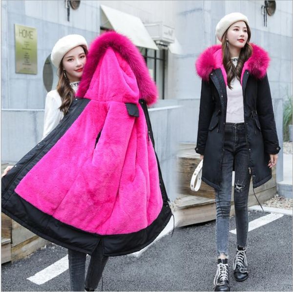 

women's long down cotton jacket 2019 winter new women's casual fur collar large size coat fast delivery, Black