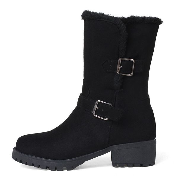 Vendita calda - Stivali da neve con tacco medio Scarpe invernali da donna con tacco basso e quadrato D080 Stivaletti eleganti da donna caldi neri beige marroni