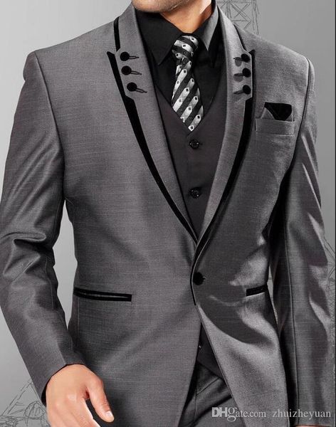 New Grey Mens Wedding Suits Peaked Lapel Slim Fit Cheap Wedding