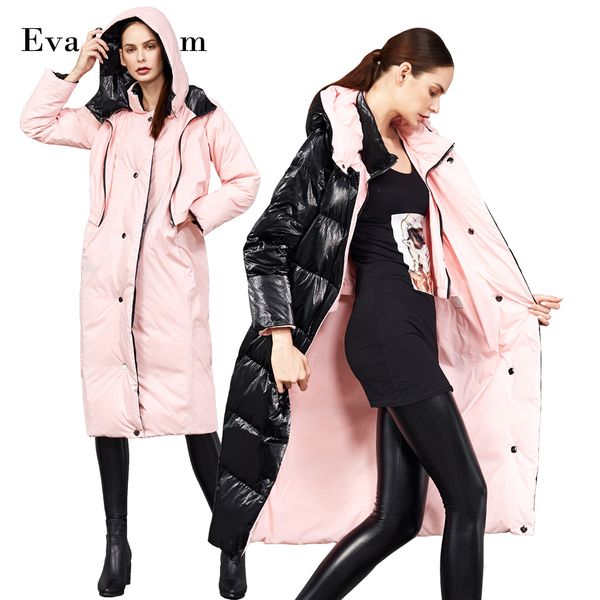 

s-5xl plus size 90% duck down coat fashion brand long hooded down jacket women both sides wear thicker warm coat wq2471, Black