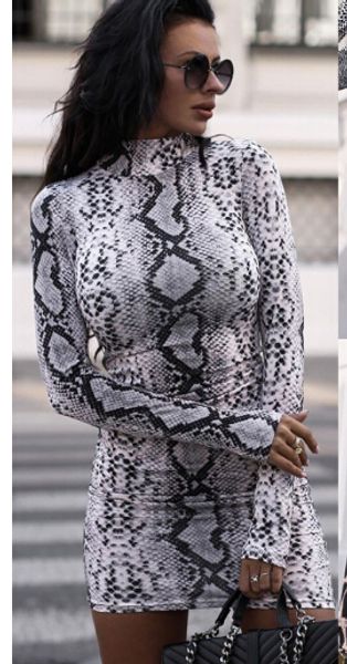 

women long sleeve dress ladies high neck leopard fashion party cocktail skinny mini dress 4 types, Black;gray