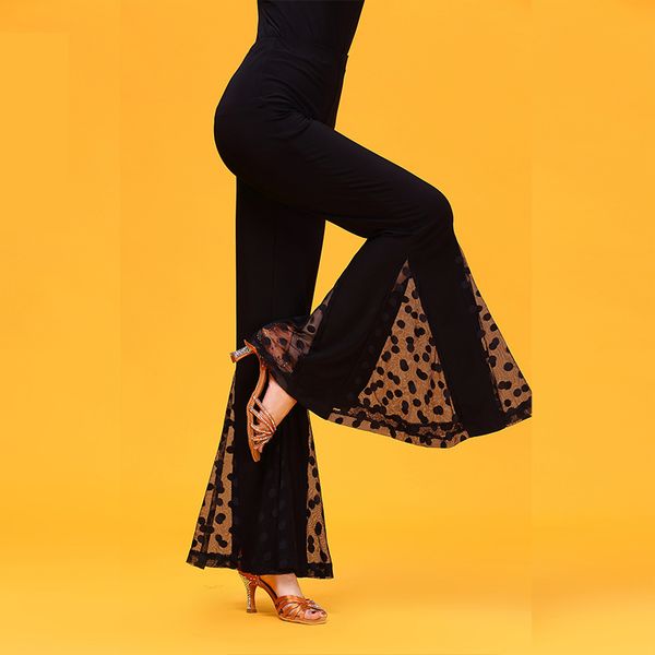 

2019 black gauze modern latin dance training clothing flared trousers for female/women/lady, vogue costume performance wears, Black;red