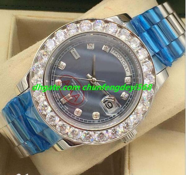 

luxury watch ii 43mm platinum factory ice blue bigger diamond dial/bezel 218206 steel bracelet automatic fashion men's watches wristwat, Slivery;brown