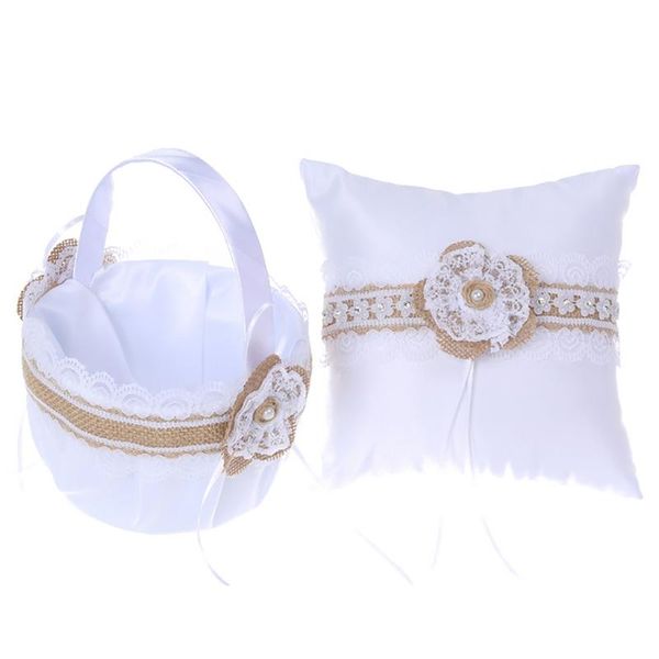 

flower basket wedding party supplies white plastic portable flower basket lace ring pillow set western wedding decoration
