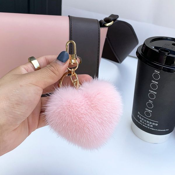

7cm cute real genuine fur ball heart shaped pompom bag charm keychain pendant keyring tassels, Silver