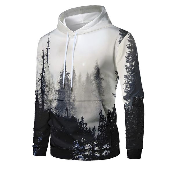 

mens designer new landscape tree 3d digital printing pullover hoodie, Black