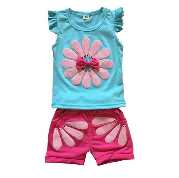 

floral girls outfits printed bow girl vests shorts 2pcs sets sleeveless kids pullover cartoon children clothes set fashion 4 designs yw3165q, White