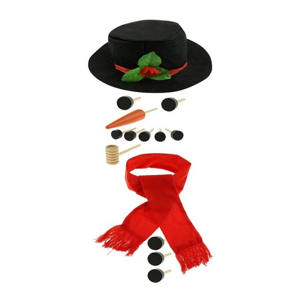 

snowman making kit - includes hat scarf carrot-nose tobacco pipe and black dots for eyes mouth buttons