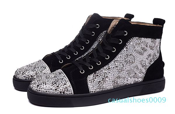 

original box] designer red bottom fashion spikes studded spikes flats sneakers comfortable party lovers genuine leather casual shoes c09, Black