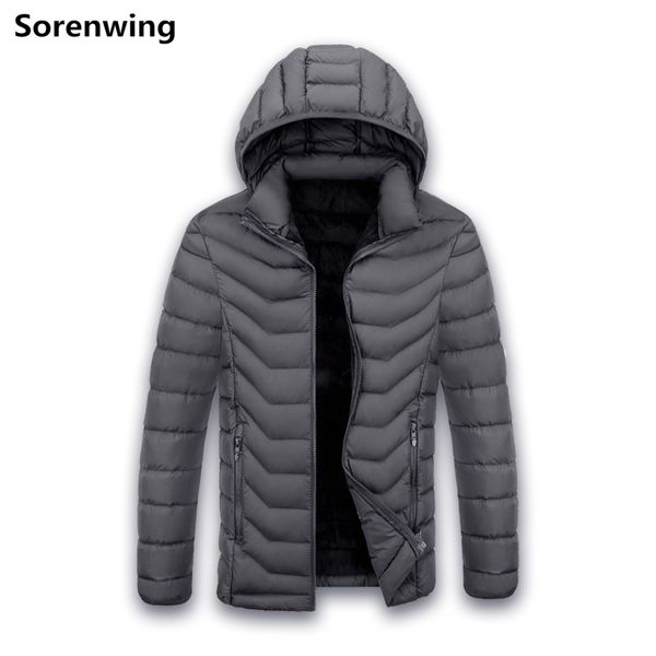 

2019 winter cotton padded men's coat new fashion man outwear thick warm solid parkas mens hooded jackets casual zipper coats, Black