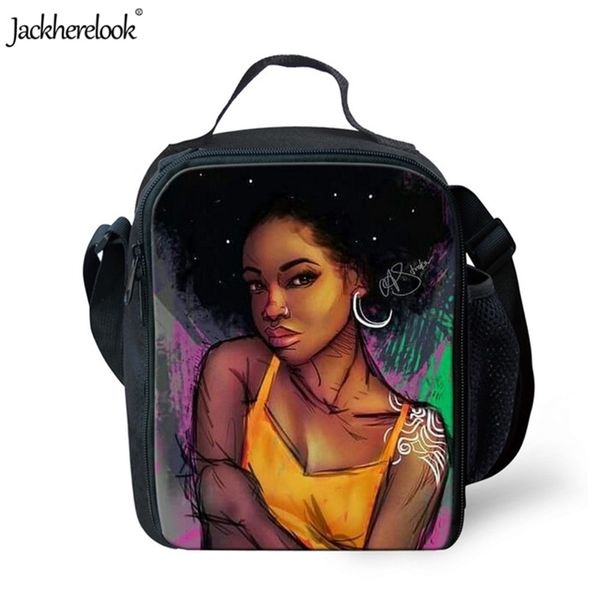 

jackherelook women travel warm lunch bags afro black girls design insulated storage school students picnic backpack box