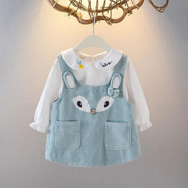 

девушка ребенок весна осень комплект одежды вышивка белые рубашки+мультфильм платье, младенческой малышей девочек 2 шт. принцесса костюмы од, White