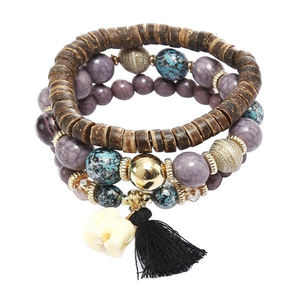 

boho bangles women bracelet faux turquoise beaded elephant tassel charm multilayer bracelet gift woman's accesories, Black
