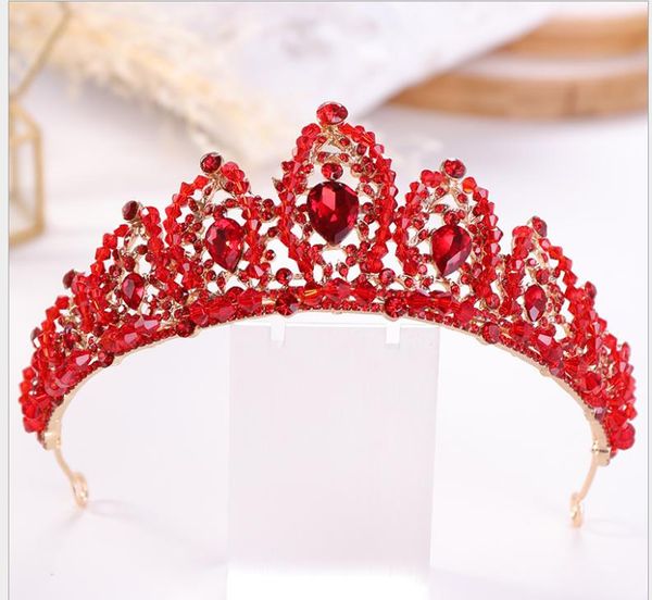 noiva cristal vermelho coroa brinde acessórios coroa de casamento cocar de acessórios para o cabelo