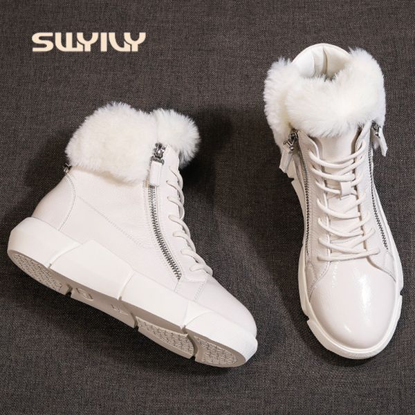 

swyivy winter women snow ankle boots waterproof 2019 new ins light female cotton shoes platform fashion fur snow ankle boots t200106, Black