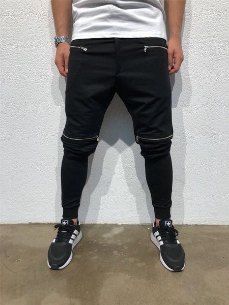 

panelled mens designer pants fashion pleated zipper drawstring mens pants casual slim mens pencil pants males clothing, Black