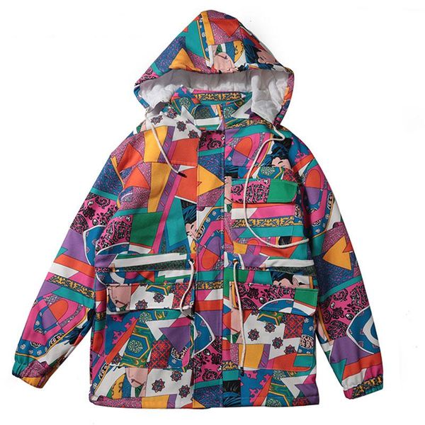 

new color block patchwork jacket woman hip hop removable hooded bomber jacket streetwear long geometric coat chaquetas coloridas, Black;brown
