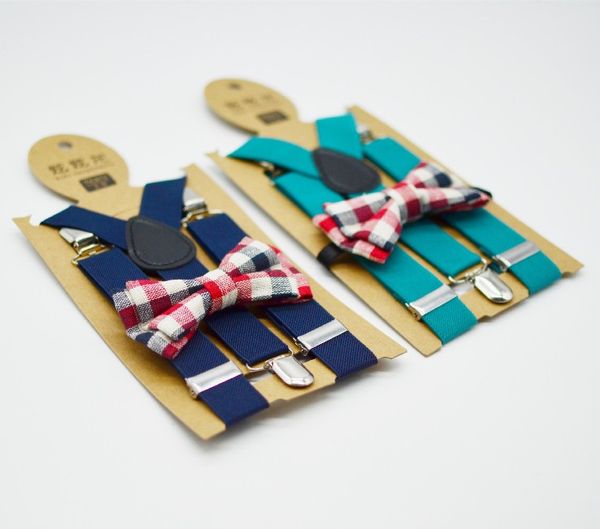 Moda ragazzi bretella stile enland bambini bretella per bambini a forma di Y regolabile fibbia liscia cinture elastiche + plaid fiocchi cravatta 2 pezzi set Y2590