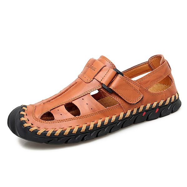 

brand genuine leather summer men's sandals casual beach shoes quality roman sandalias soft sole sandals big size 39-48, Black