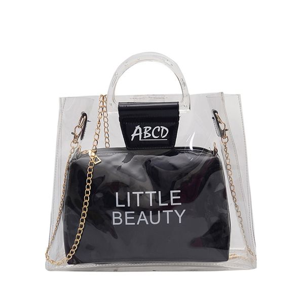 

cross body fashion lady clear transparent pvc jelly letter wild chain shoulder bag messenger bag mobile coin purse chain bags a1