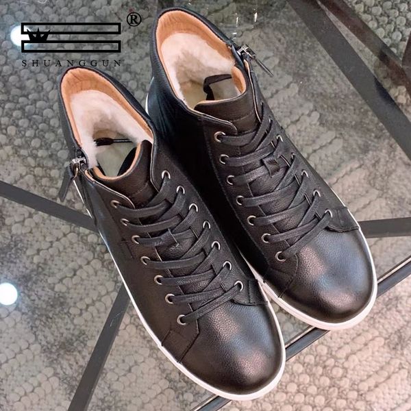 

shuanggun brand new series australia imported snow boots wool leather cowhide advanced custom short boots, Black