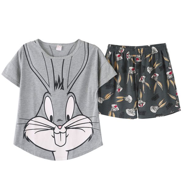 

summer new cute rabbit pajamas cartoon polyester printing women's pajamas short sleeve milk silk home service suit