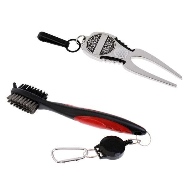 

golf club brush groove cleaner + golf divot tool with magnetic ball marker