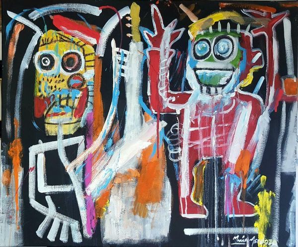 

dustheads, 1982" jean-michel basquiat style painting home decor handpainted & hd print oil painting on canvas wall art pictures 2