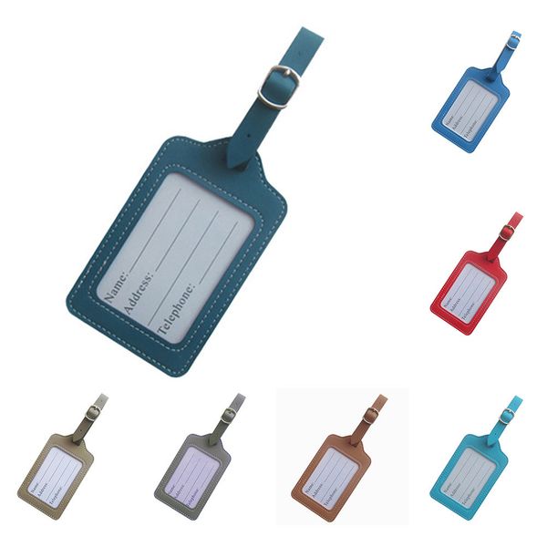 

suitcase letter straps travel identifier pu leather checked boarding portable label id fashion address baggage luggage tag, Black