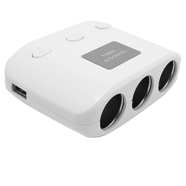 

3 way auto 120w car cigarette lighter socket splitter 12 24v car charger power adapter socket with independent off/on switch