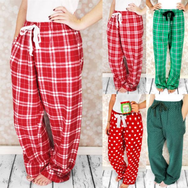 

chrismas women ladies woven lounge pants lightweight pyjama bottoms plaid wide leg long pants trouser nightwear, Black;white