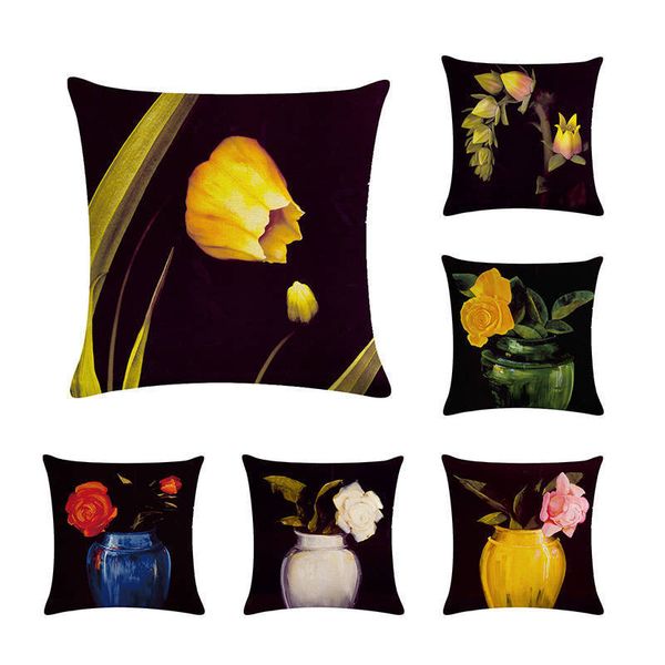 

урожай цветок подушка обложка хлопок белье картина маслом цветочные красочные vase главная декоративные подушки обложка для софы cojines zy2