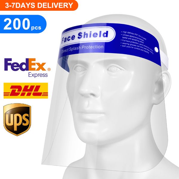 

200pcs / серия Full Face Shield с защитным Clear Film Защищать глаза и лицо, прозрачный дышащий Одноразовая безопасности Face Shield