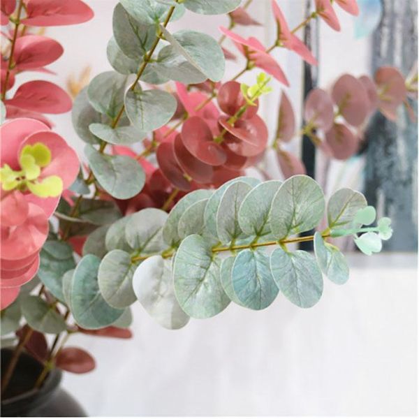 

3d цвета эвкалипт листья искусственный цветок листья 3 ветви тропическое растение офис главная свадебные растения сад домашний офис украшени