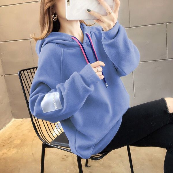 

2019 autumn and winter korean version of the new plus velvet thickening hooded pullover hoody women's shirt women's clothing, Black
