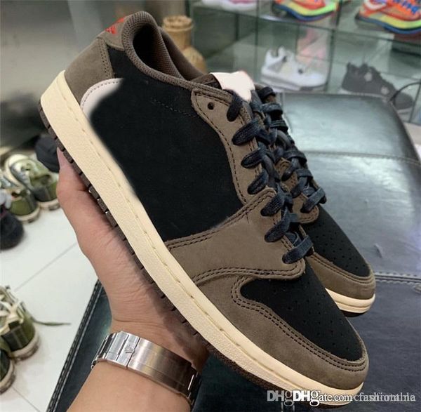 

2019 authentic travis scott x 1s low og sp ts cq4277-001 1 brown black white basketball shoes sports sneaker with box