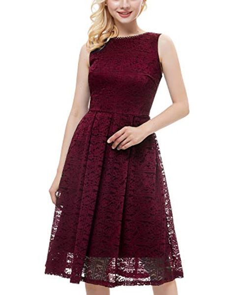 

bridesmay women sleeveless modest collar floral lace bridal shower cocktail party dress, Black;gray