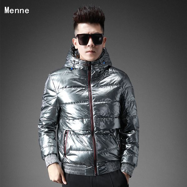 

menne winter white duck down jacket for men with shiny hoodie, Black
