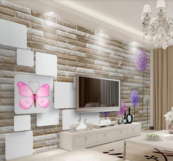

custom 3d p wallpaper three-dimensional brick wall dandelion murals living room tv sofa bedroom background wall mural decor