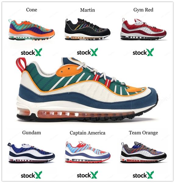 

2020 stock x 98 men women running shoes gundam gym red barely 98s black oil grey team orange mens sports sneakers