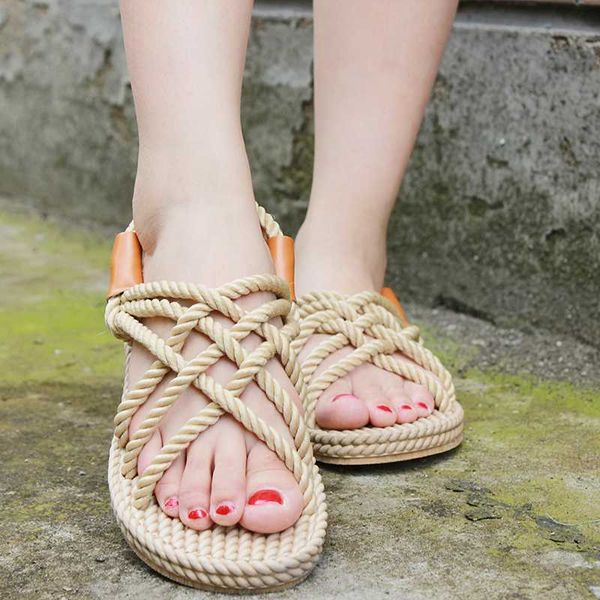 

summer woven roman sandals 2020 new beach shoes women's sandals flat slippers seaside slippers women's, Black