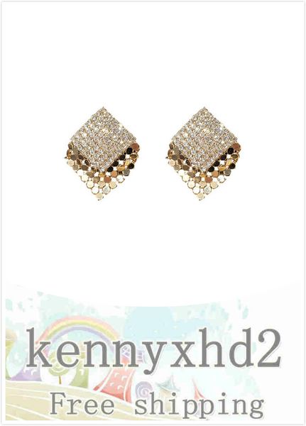 

925 silver needle simple rhinestone earrings european and american fashion square earrings korean versatile temperament, Golden