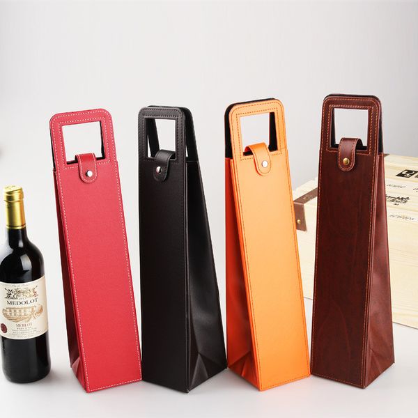 Luxo Portátil de Couro PU Sacos De Vinho Garrafa De Vinho Tinto Caixa De Embalagem Caixas De Armazenamento De Presente Com Alça Bar Acessórios