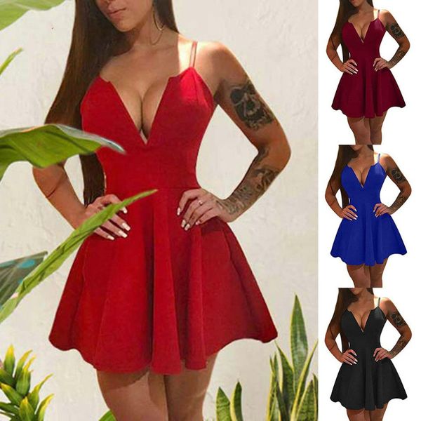 

Bohemian Dress Womens Solid Color Sling With Deep V Neck Casual Dresses Sexy Slim Fit A line Sexy Lotus Dress