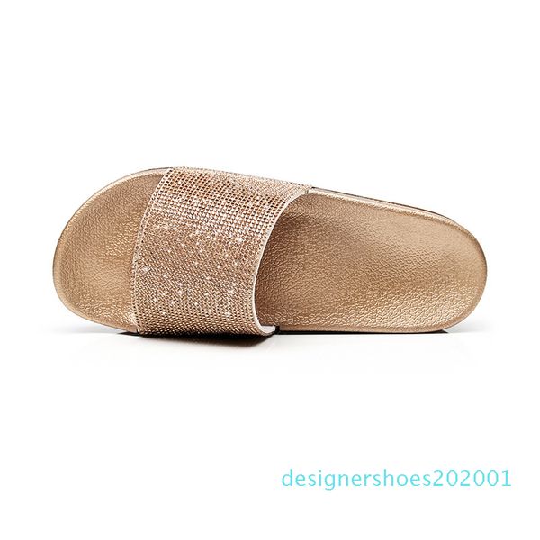 

summer solid flat rhinestone bling slippers home indoor women non-slip crystal slippers beach flip flops women slides shoes d01, Black