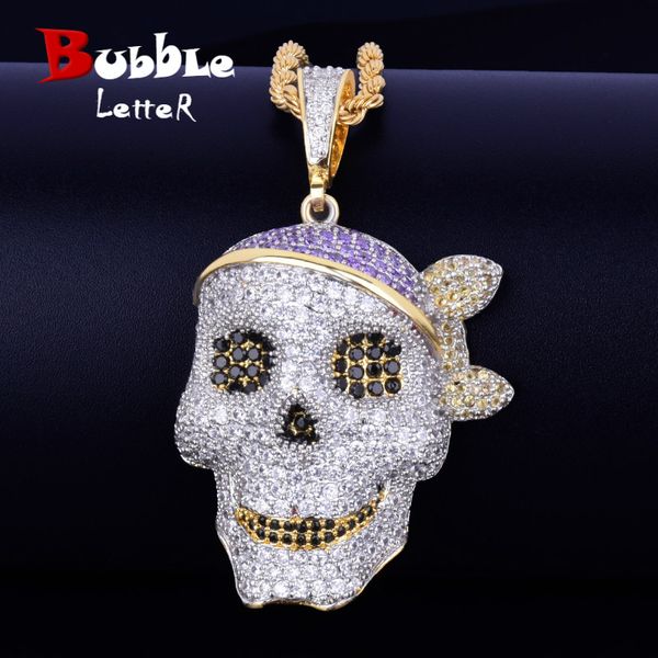 

men's skull pendant necklace personality chain gold silver iced out cubic zirconia hip hop rock jewelry