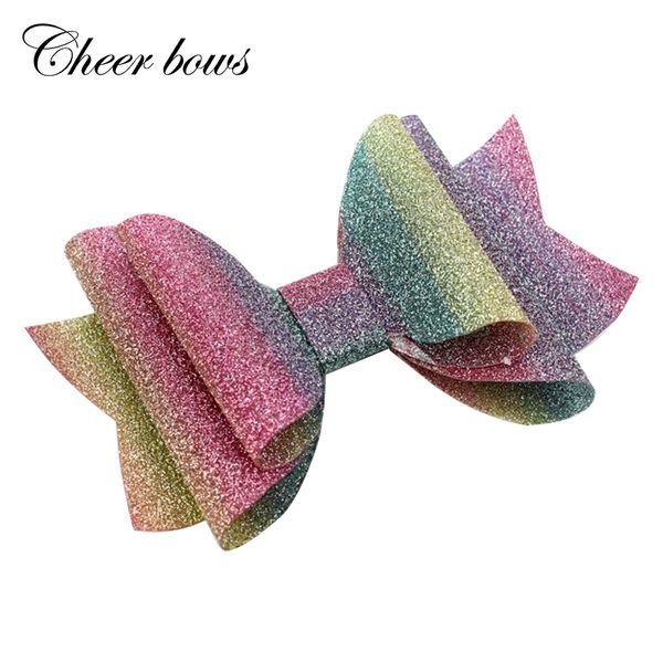 

hair accessories 3 inch 2 pcs/lots rainbow bows hairgrip glitter with clips dance party bow girls hairpins, Slivery;white