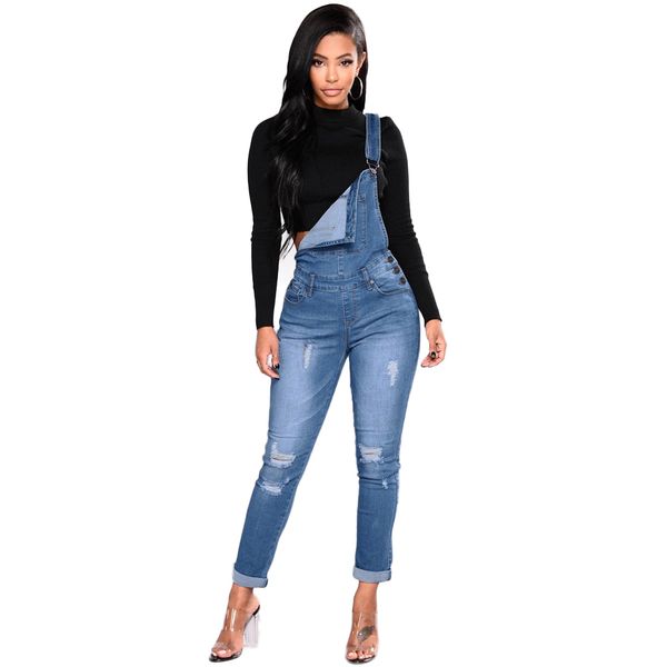 

womens jumpsuit bodysuit women denim women solid overalls ripped stretch dungarees high waist long jeans rompers 2019 new blue jumpsuits, Black;white